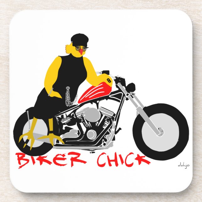 BIKER CHICK Sitting on Her Motorcycle Coaster (Front)