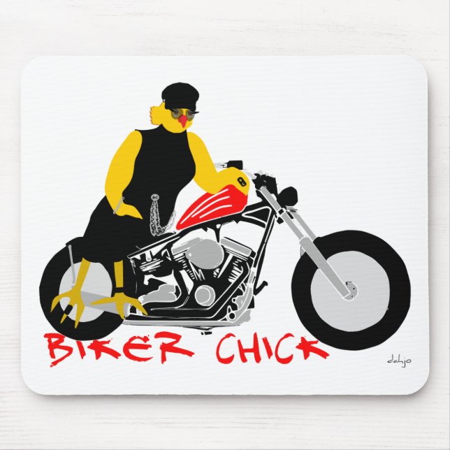 BIKER CHICK Sitting on Her Motorcycle Mouse Pad (Front)