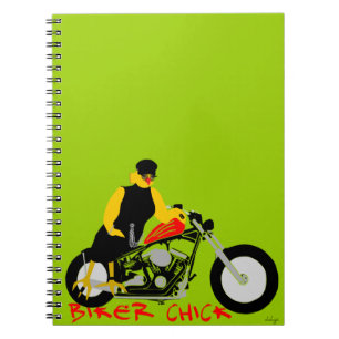 BIKER CHICK Sitting on Her Motorcycle Notebook