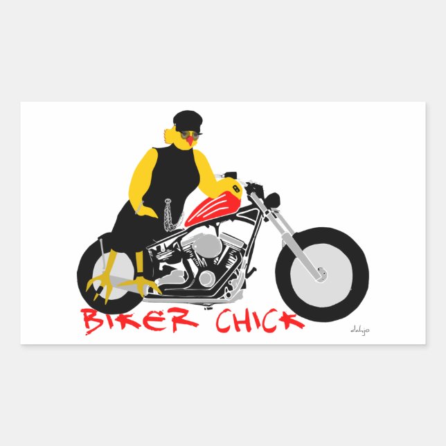 BIKER CHICK Sitting on Her Motorcycle Sticker (Front)