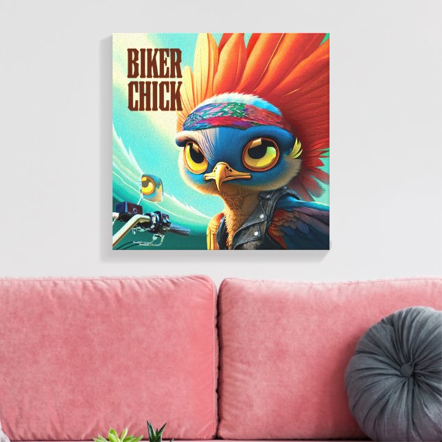 Biker Chick Stretched Canvas Print (Insitu(LivingRoom))