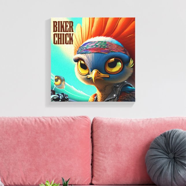 Biker Chick Stretched Canvas Print (Insitu(LivingRoom))