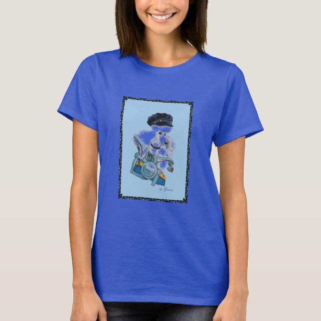 Biker Chick White Poodle on Harley Tee (Front)