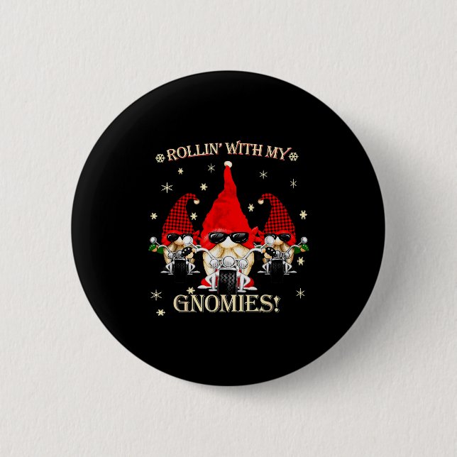 Biker Christmas Gnomes Biker Garden Christmas Gnom 2 Inch Round Button (Front)