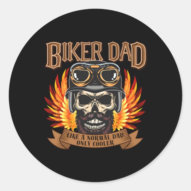 Biker Dad Motorcycle Father'S Day Biker Skull Classic Round Sticker (Front)