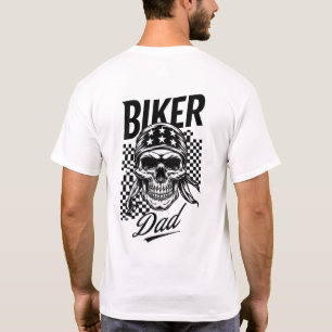 Biker Dad   Skull & Chequered Flag Motorcycle T-Shirt