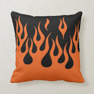 Biker Flames in Orange and Black Throw Pillow