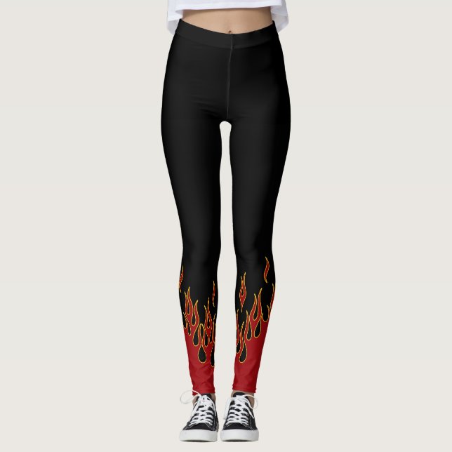 Biker Flames Red Yellow and Black Leggings (Front)