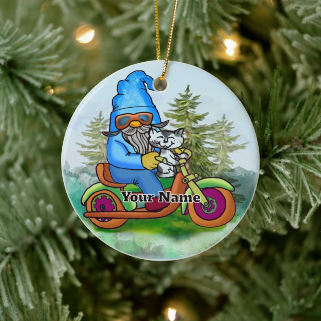 Biker gnome ceramic ornament (Tree)