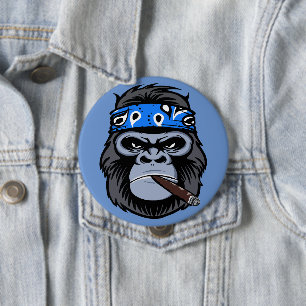 Biker gorilla ape smoking cigar animal art 4 inch round button