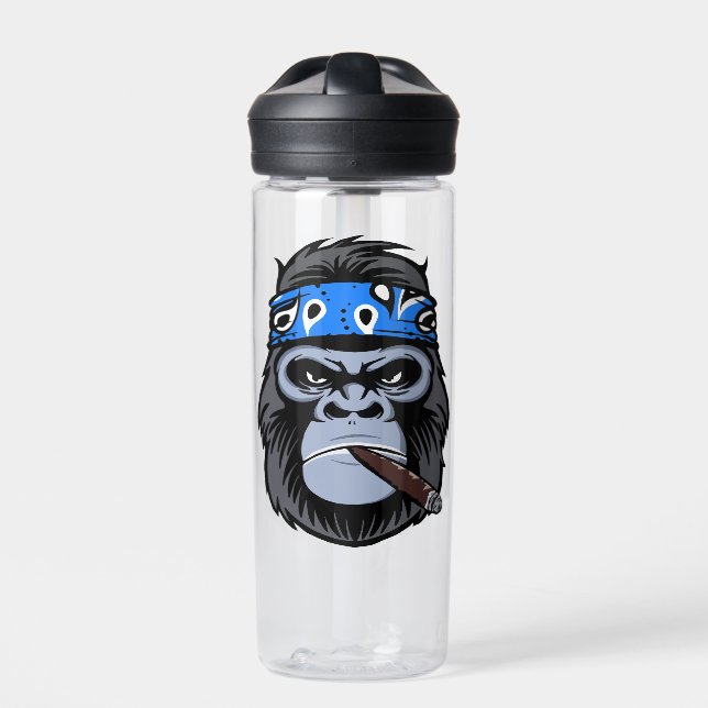 Biker gorilla ape smoking cigar animal art water bottle (Front)