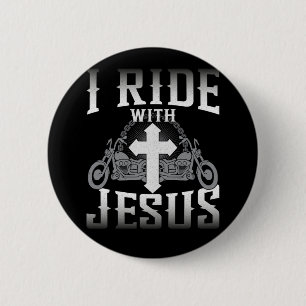 Biker I Ride With Jesus Faith 2 Inch Round Button