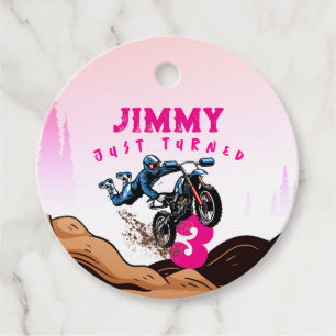 Biker Kid Dirt Stunt Bike Birthday Favour Tags