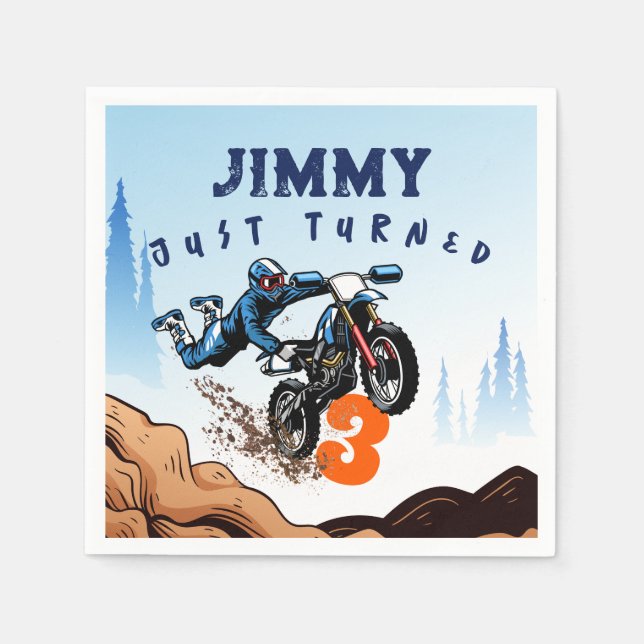 Biker Kid Dirt Stunt Bike Birthday Napkin (Front)