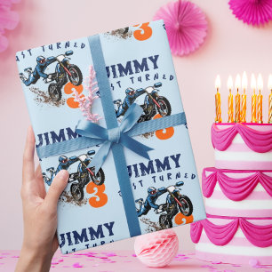 Biker Kid Dirt Stunt Bike Birthday Party Card Wrapping Paper