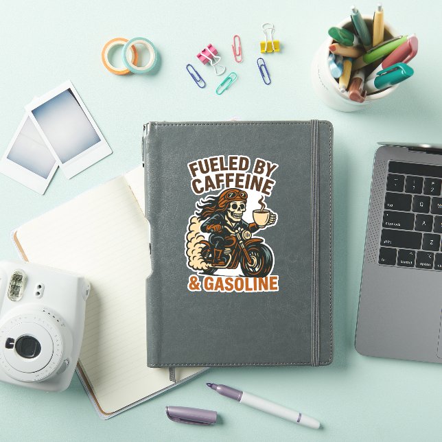 Biker lady Skeleton T-Shirt Fueled by Caffeine and (iPad Cover)