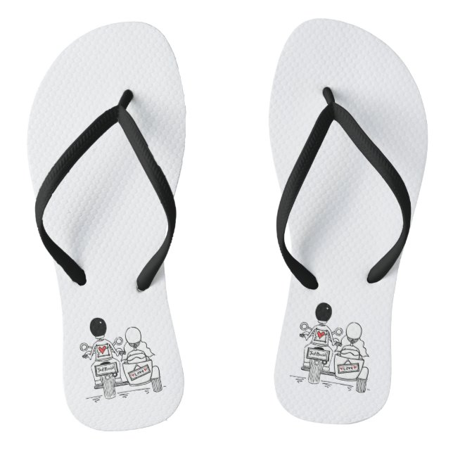 Biker Motorbike + Sidecar Wedding Flip Flops  (Footbed)
