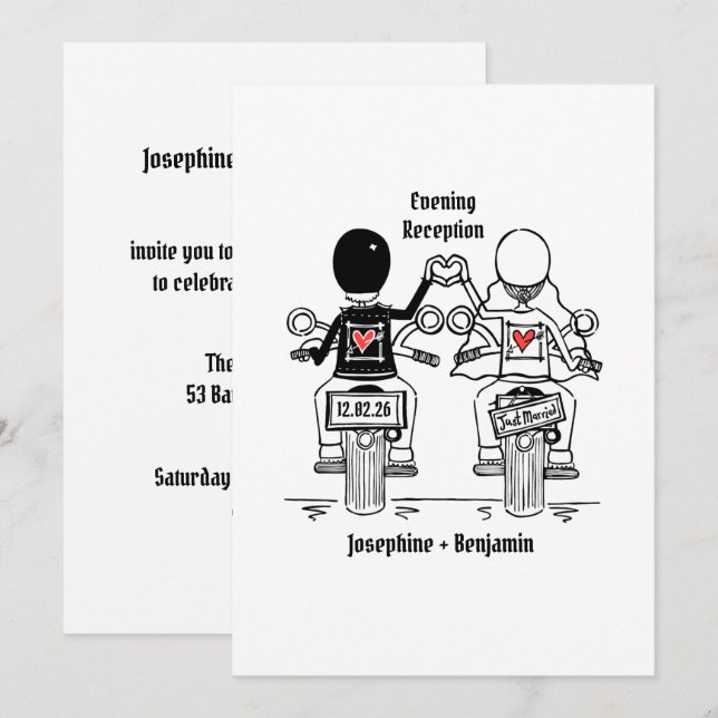 Biker Motorcycle Wedding Evening Reception Invitation (Front/Back)
