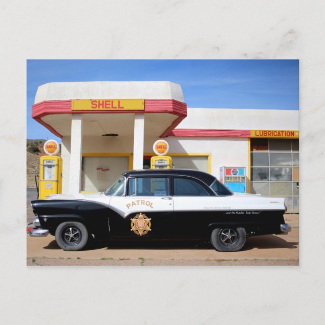 Biker Patrol Classic Car Service Station Postcard (Front)