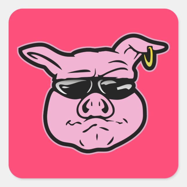 Biker Pig Square Sticker (Front)