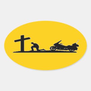 BIKER PRAYING OVAL STICKER