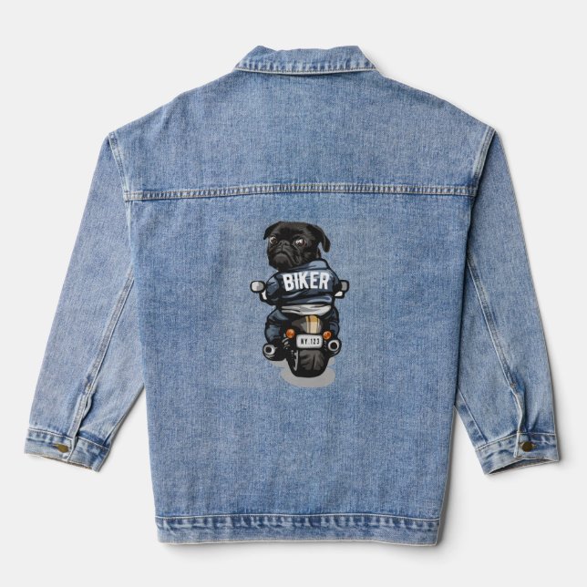 Biker Pug Denim Jacket (Back)