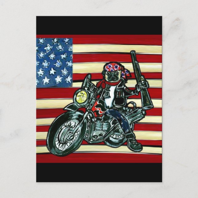 Biker Pug Postcard (Front)