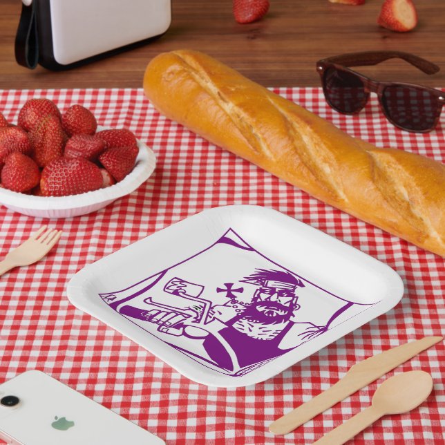 Biker purple square paper plates (Picnic)