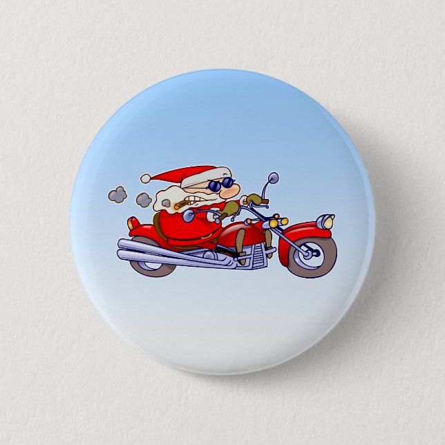 Biker Santa 2 Inch Round Button (Front)