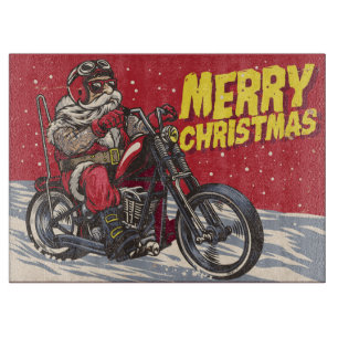 Biker Santa Christmas Cutting Board