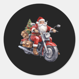 Biker Santa Claus On Motorcycle Fun Christmas Biki Classic Round Sticker