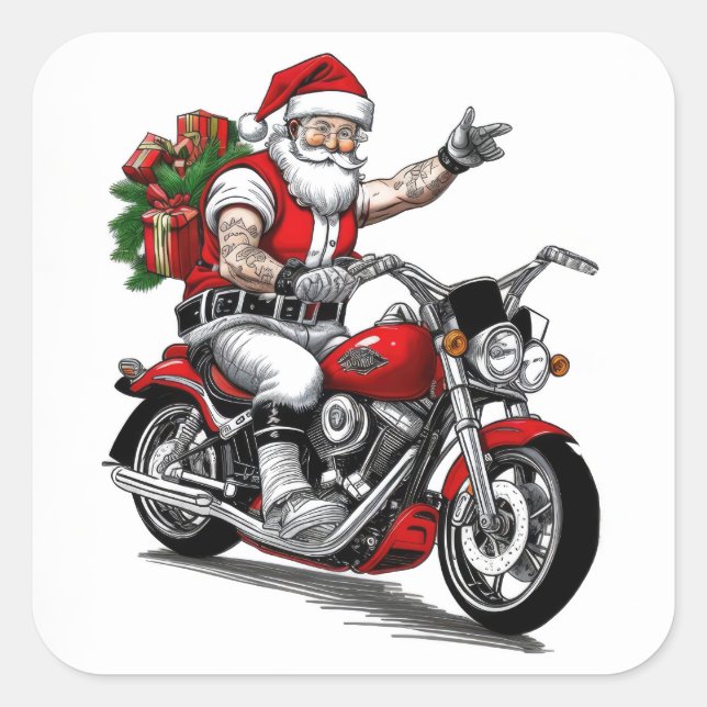 Biker Santa Claus Square Sticker (Front)