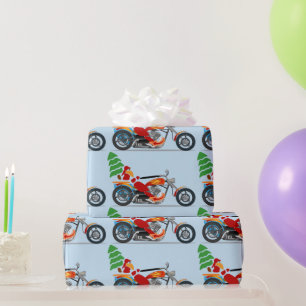 Biker Santa on a chopper carrying a Christmas tree Wrapping Paper