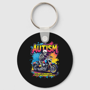 Biker Skeleton Riding Motorcycle Puzzle Autism Awa Keychain