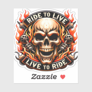 ​Biker Skull Ride to Live Live to Ride Fiery Graph
