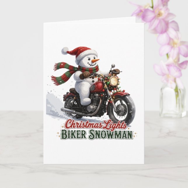 Biker Snowman Christmas Lights Card (Orchid)