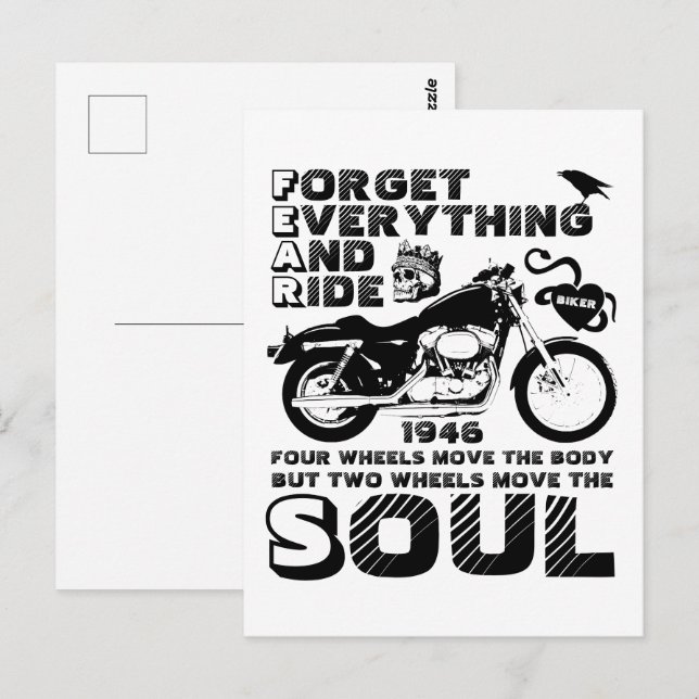 Biker Soul, Personalized Date of Birth Postcard (Front/Back)