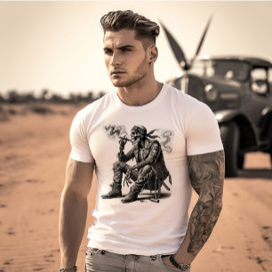 Biker Style Skeleton Smoking Cigar T-Shirt
