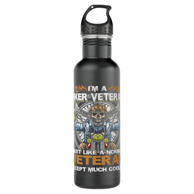 Biker Veteran Like Normal except much cooler Funny 710 Ml Water Bottle (Front)