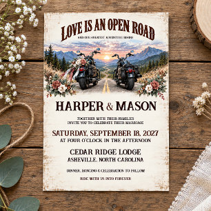 Biker Wedding Open Road Motorcycle Mountain Sunset Invitation