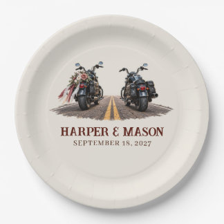 Biker Wedding Open Road Motorcycle Paper Plate