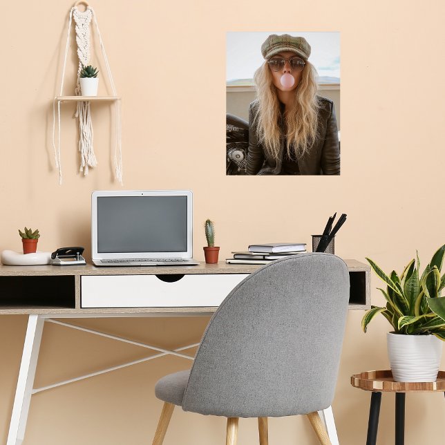 Biker Woman Pink Bubble Gum Bubble Stylish Poster (Creator Uploaded)