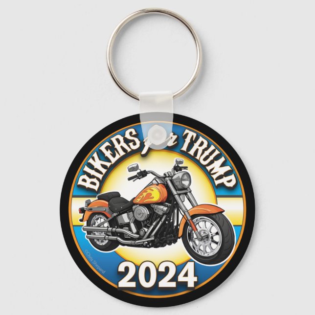 Bikers For Trump 2024 - Patriotic Cycling Keychain (Front)