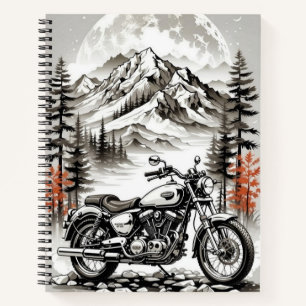 Biker's Mountain Retreat: Motorcycle Under moon Notebook