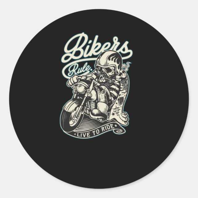 Bikers Rule Classic Round Sticker (Front)