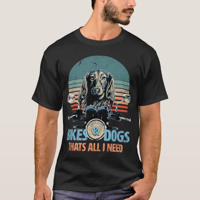 Bikes & Dogs - Cute Long-Haired Dachshund Driving  T-Shirt (Front)