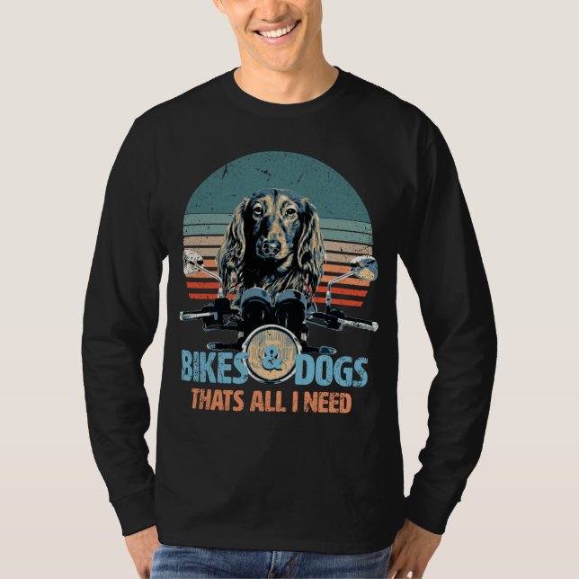 Bikes & Dogs - Cute Long-Haired Dachshund Driving  T-Shirt (Front)