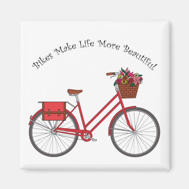 Bikes Make Life More Beautiful - Red Bike Magnet (Front)