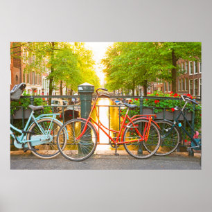 Bikes on a bridge in Amsterdam the Netherlands Poster
