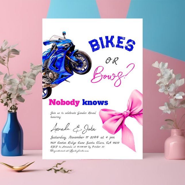 Bikes or Bows Blue or Pink Sport Gender Reveal Invitation (Creator Uploaded)